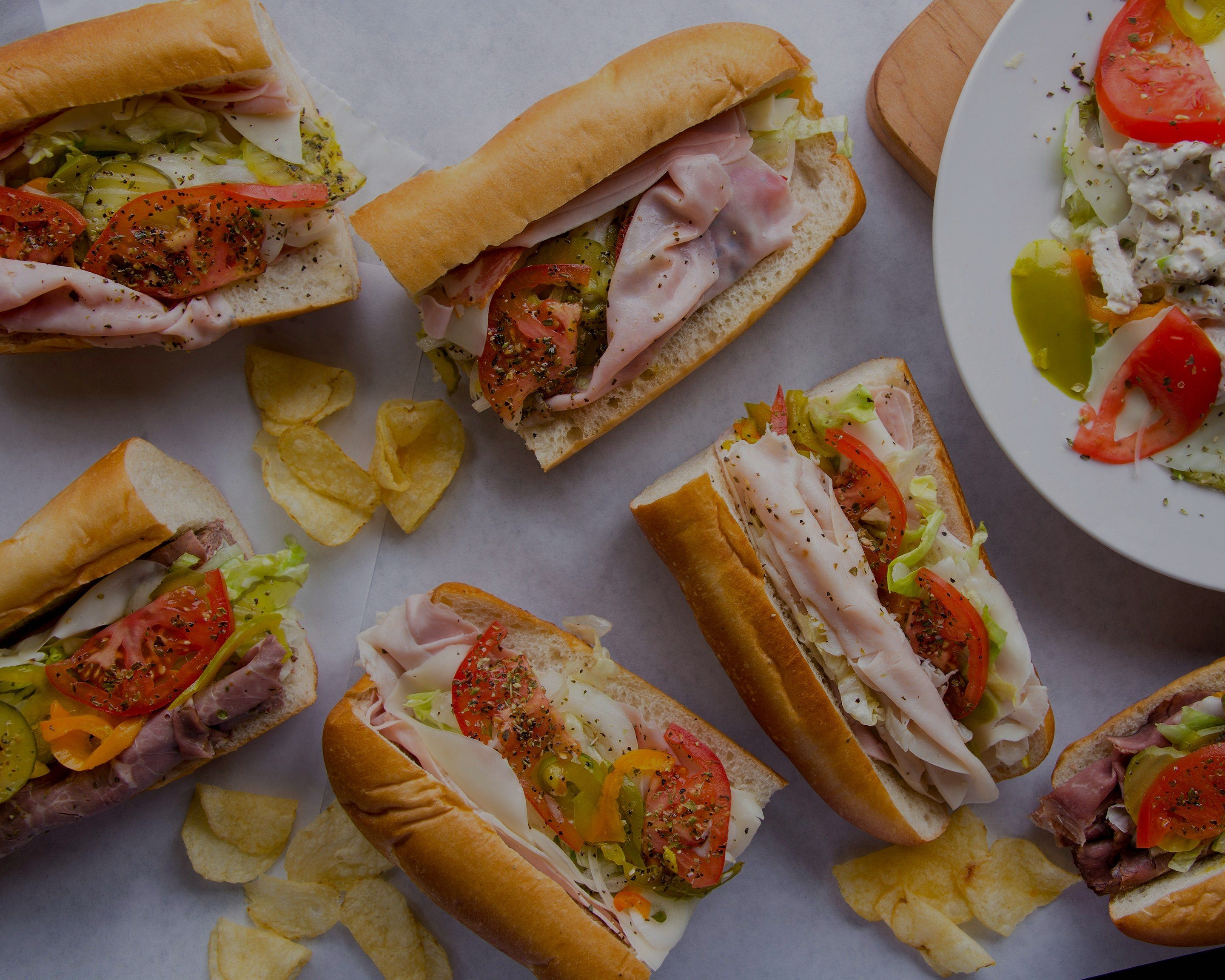 Bird's-eye spread of Jay's Original Hoagies